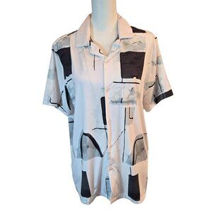 PORTER & ASH Men  Abstract White Gray Kinetic Stretch Button Up Shirt Sz: M